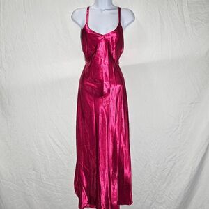 y2k 90s pink satin v neck maxi midi dress